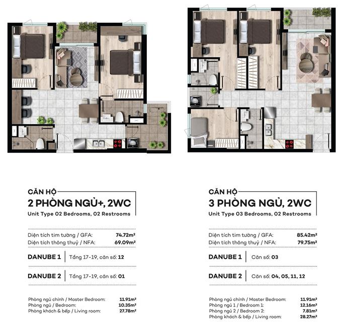 Thiết kế chi tiết căn hộ 2 và 3 PN,2WC dự án West Gate Bình Chánh