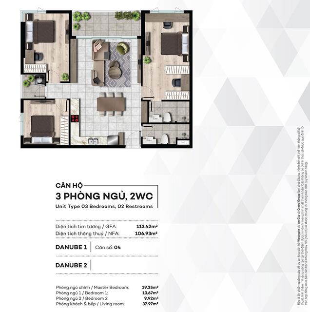 Thiết kế chi tiết căn hộ 3PN,2WC dự án West Gate Bình Chánh